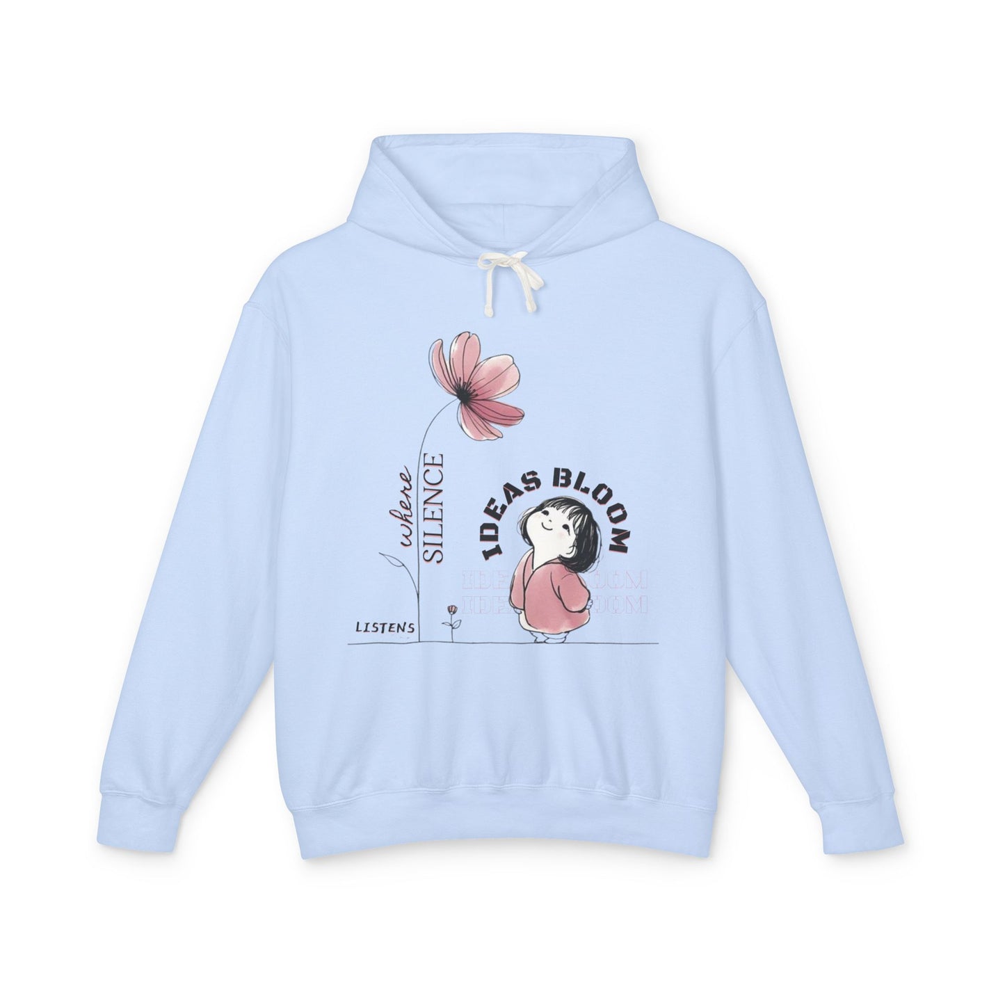 “Where Silence Listens, Ideas Bloom” Unisex Lightweight Hooded Sweatshirt - Junhae Studio