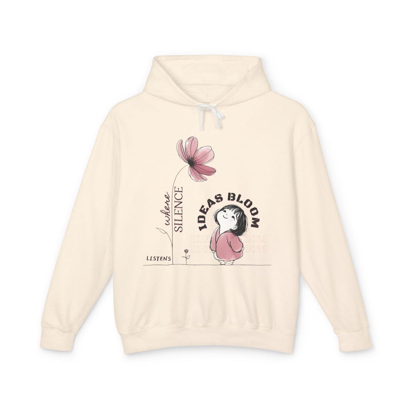 “Where Silence Listens, Ideas Bloom” Unisex Lightweight Hooded Sweatshirt - Junhae Studio