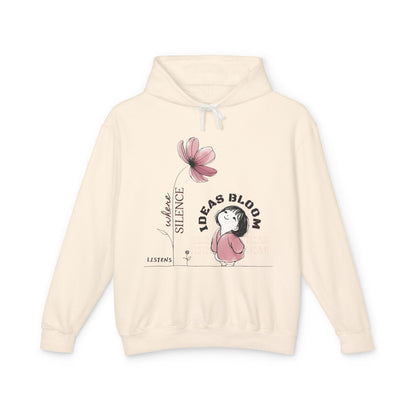 “Where Silence Listens, Ideas Bloom” Unisex Lightweight Hooded Sweatshirt - Junhae Studio