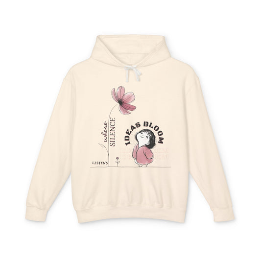 “Where Silence Listens, Ideas Bloom” Unisex Lightweight Hooded Sweatshirt - Junhae Studio