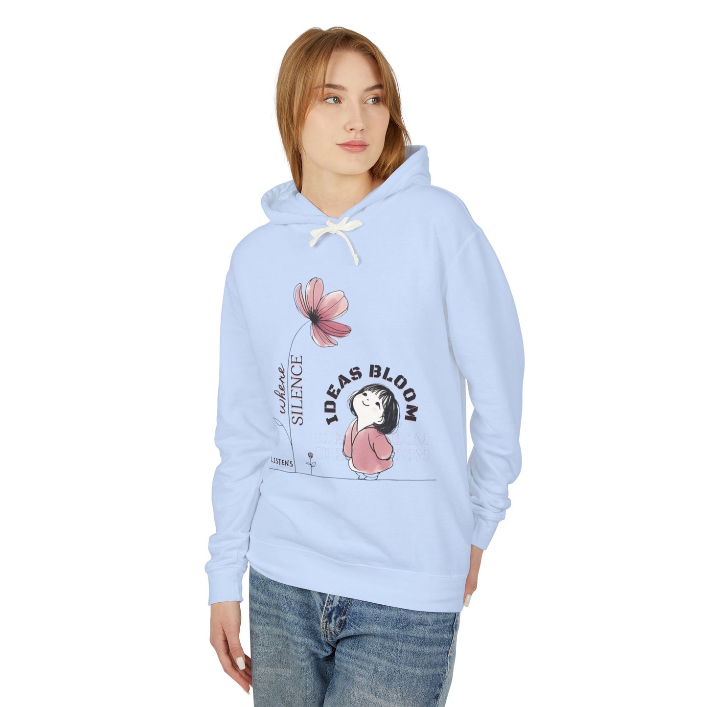 “Where Silence Listens, Ideas Bloom” Unisex Lightweight Hooded Sweatshirt - Junhae Studio