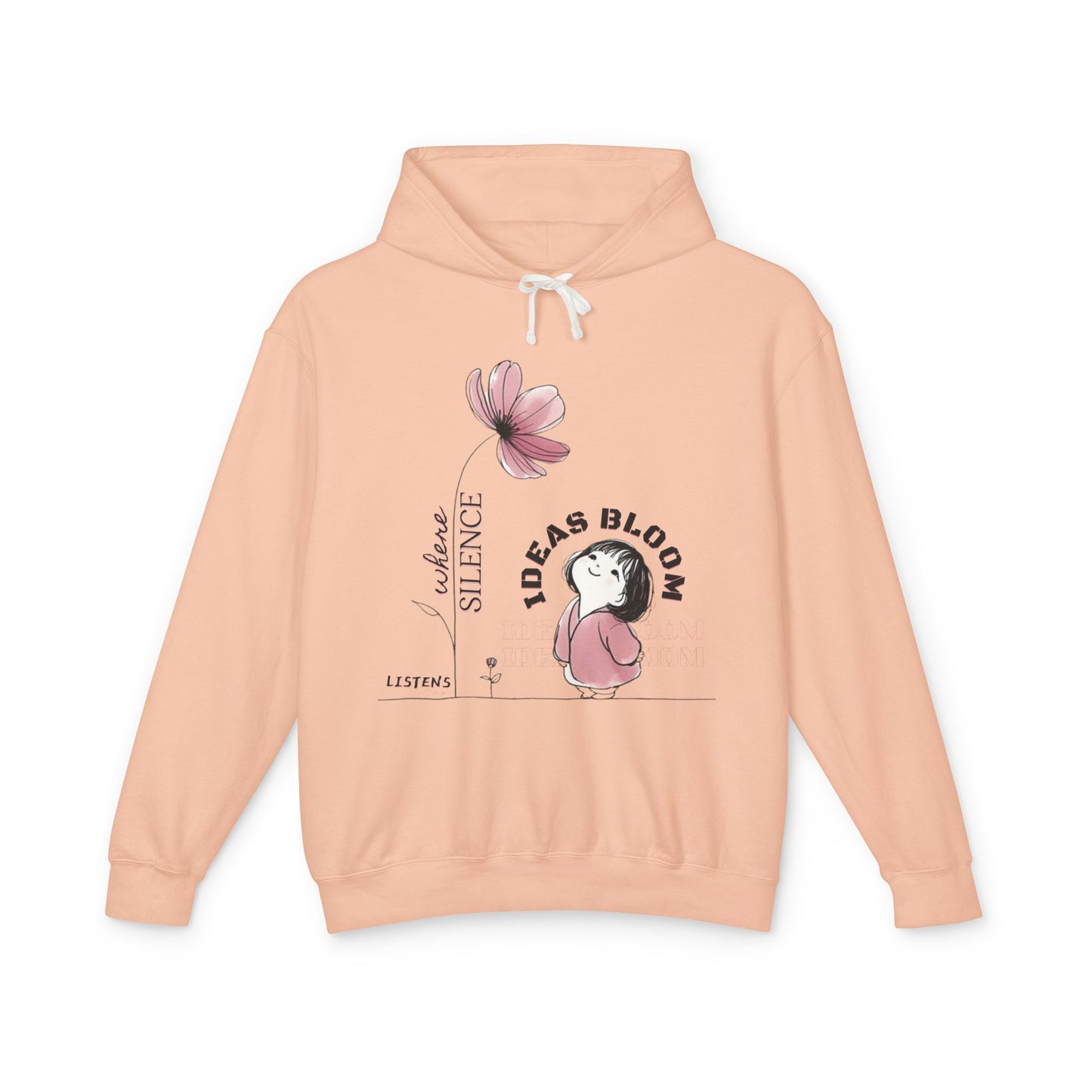 “Where Silence Listens, Ideas Bloom” Unisex Lightweight Hooded Sweatshirt - Junhae Studio