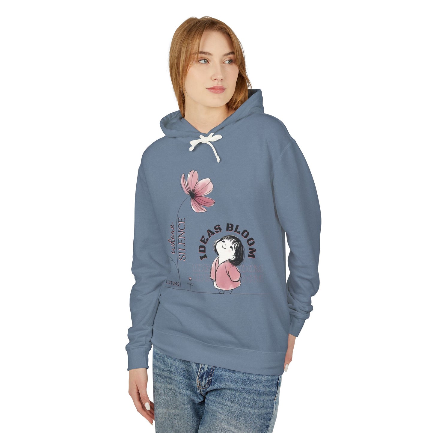 “Where Silence Listens, Ideas Bloom” Unisex Lightweight Hooded Sweatshirt - Junhae Studio