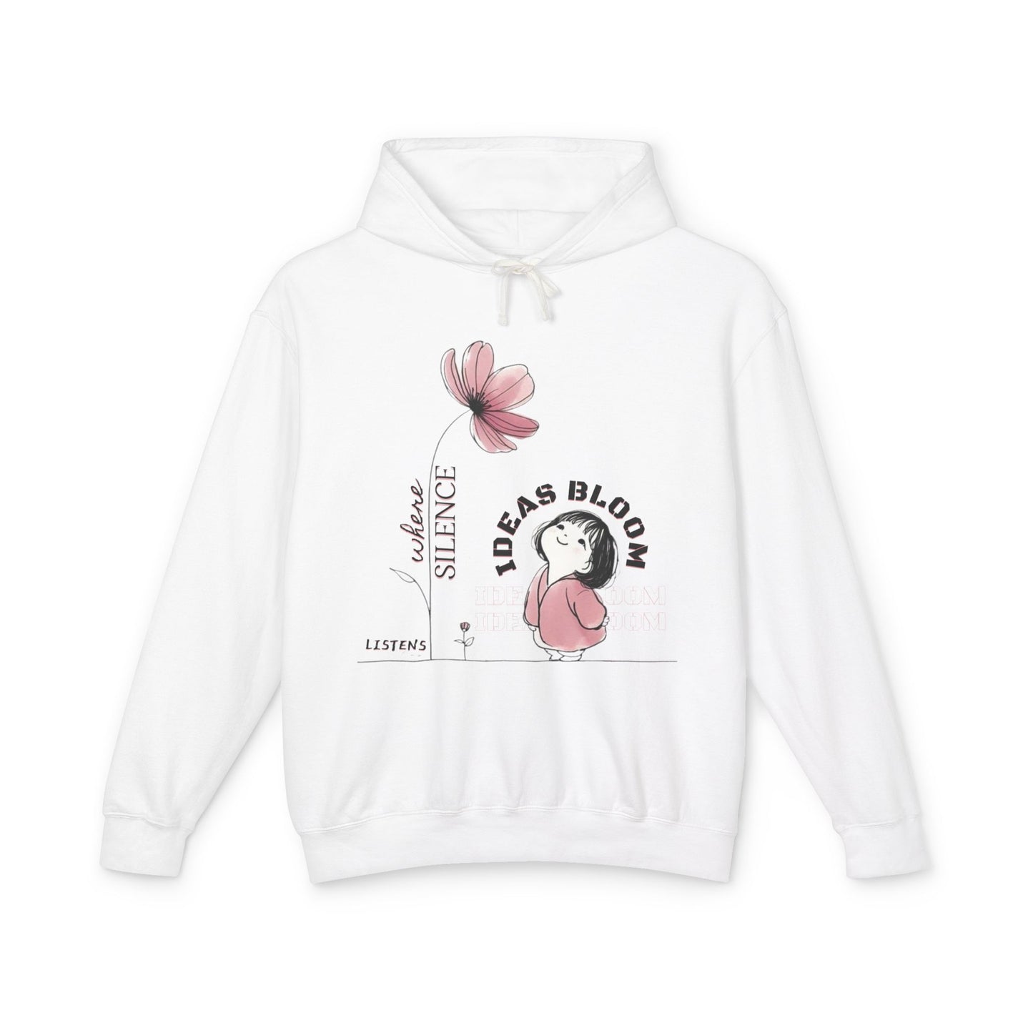 “Where Silence Listens, Ideas Bloom” Unisex Lightweight Hooded Sweatshirt - Junhae Studio