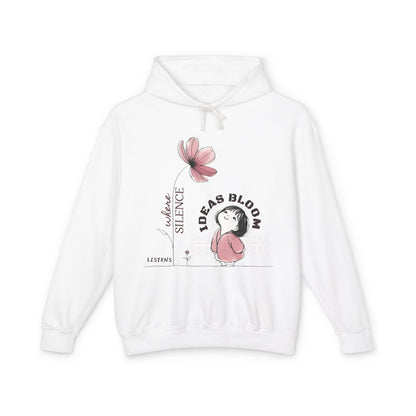 “Where Silence Listens, Ideas Bloom” Unisex Lightweight Hooded Sweatshirt - Junhae Studio