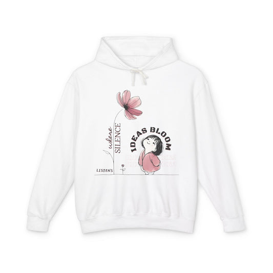 “Where Silence Listens, Ideas Bloom” Unisex Lightweight Hooded Sweatshirt - Junhae Studio