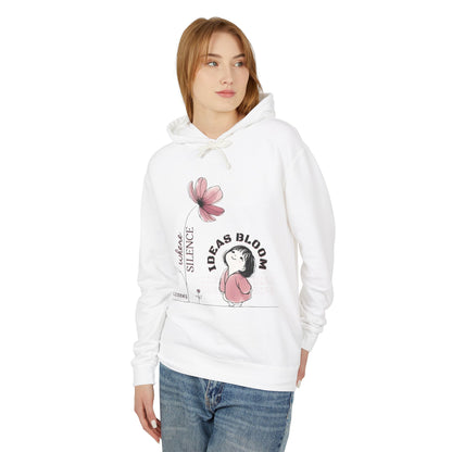 “Where Silence Listens, Ideas Bloom” Unisex Lightweight Hooded Sweatshirt - Junhae Studio