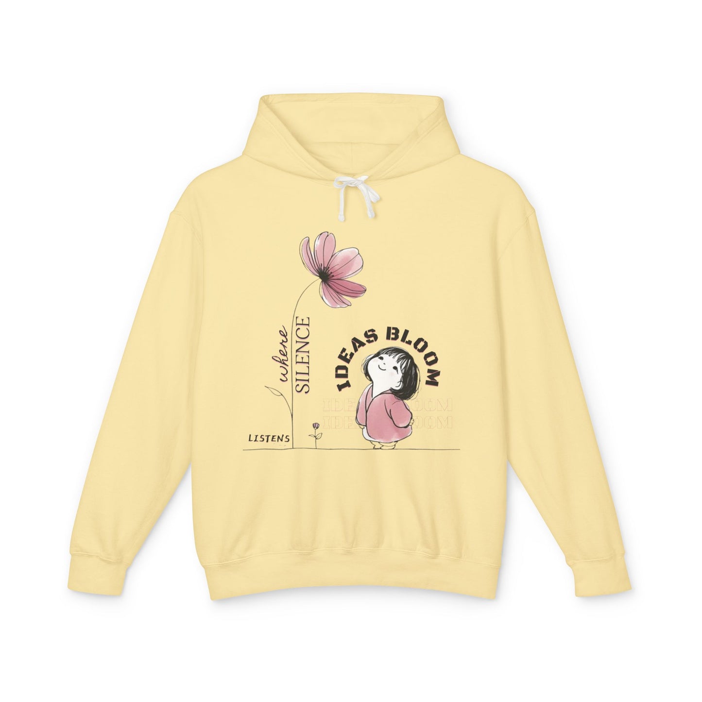 “Where Silence Listens, Ideas Bloom” Unisex Lightweight Hooded Sweatshirt - Junhae Studio