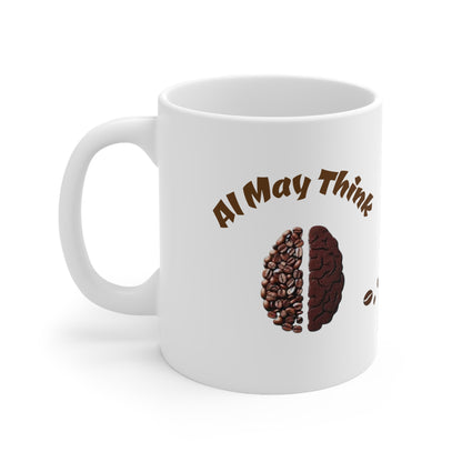 Funny Coffee Mug, AI May Think But Coffee Helps My Brain, Gift for Coffee Lovers, Humor Mug for Office, Birthday Gift - Junhae Studio