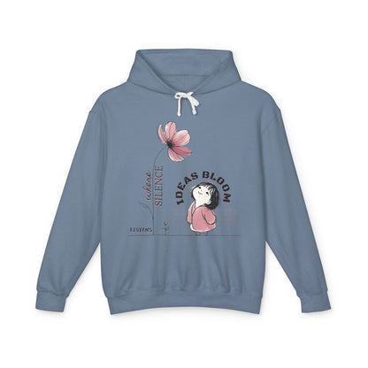 “Where Silence Listens, Ideas Bloom” Unisex Lightweight Hooded Sweatshirt - Junhae Studio