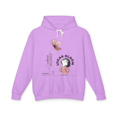“Where Silence Listens, Ideas Bloom” Unisex Lightweight Hooded Sweatshirt - Junhae Studio