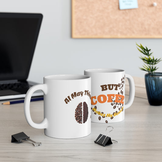 Funny Coffee Mug, AI May Think But Coffee Helps My Brain, Gift for Coffee Lovers, Humor Mug for Office, Birthday Gift - Junhae Studio