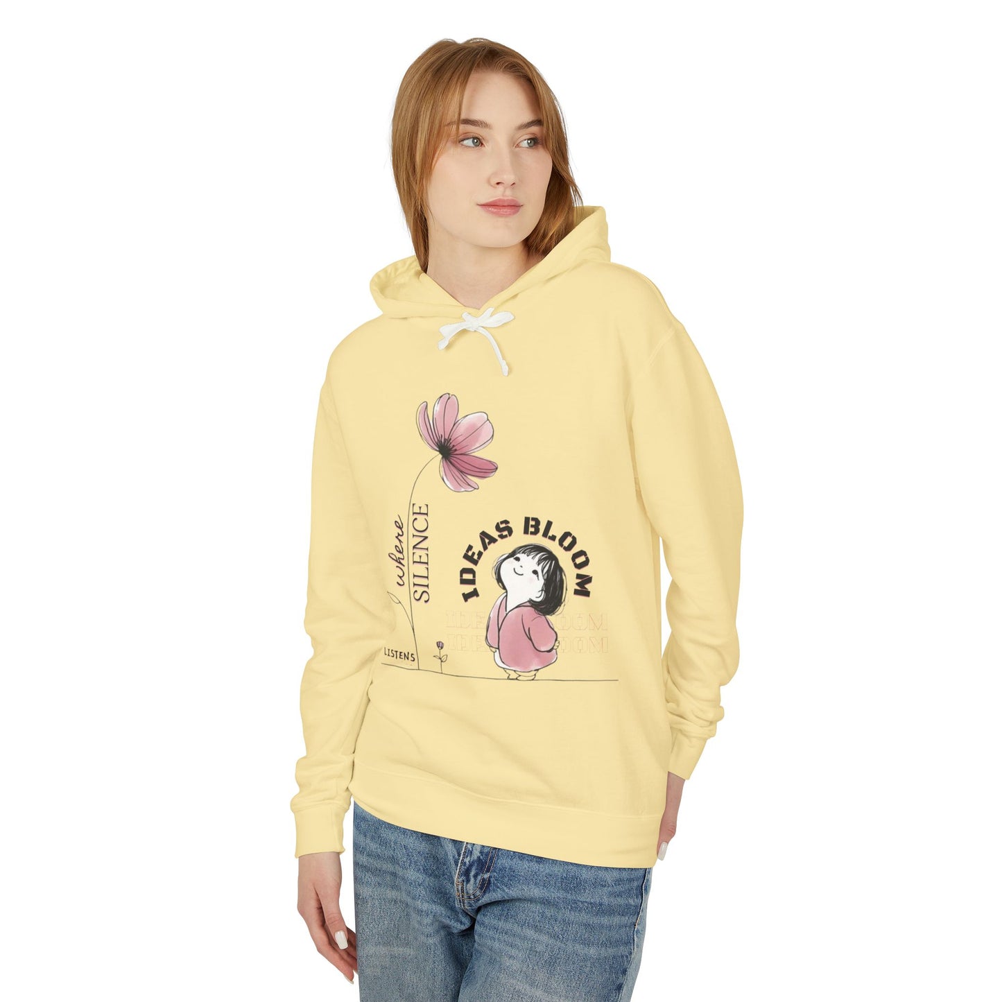 “Where Silence Listens, Ideas Bloom” Unisex Lightweight Hooded Sweatshirt - Junhae Studio
