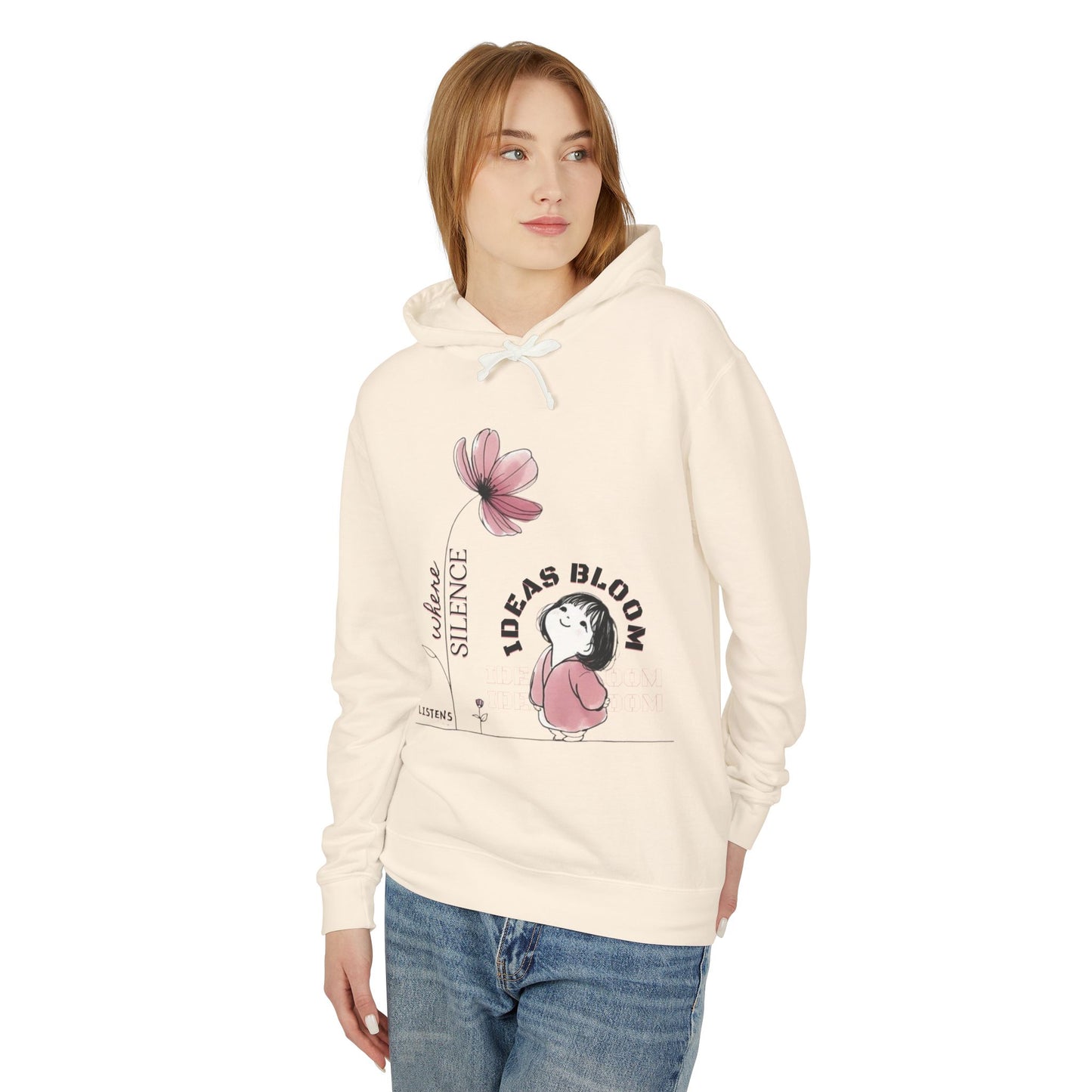“Where Silence Listens, Ideas Bloom” Unisex Lightweight Hooded Sweatshirt - Junhae Studio